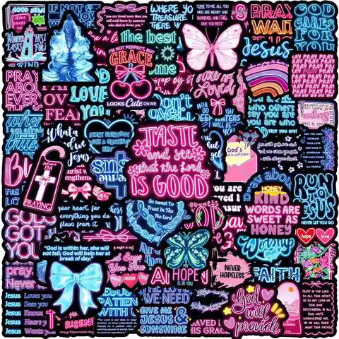 100Pcs Neon Bible Inspirational Quotes Graffiti Stickers for Skateboard Laptop Helmet DIY Giajar Sti