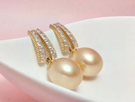 金珠 天然海水珍珠 南洋金珠 純銀 耳環