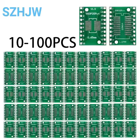 10-100PCS SOP20 SSOP20 TSSOP20 to DIP20 Adapter Board 0.65/1.27mm Pitch SMD to Dual In-Line PCB Conv