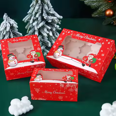 10pc Christmas Cupcake Packaging Box Transparent Cake Box Windowed Transparent Mousse Dessert Egg Ta
