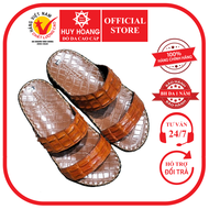 Dép nam Huy Hoàng da cá sấu 2 quai ngang màu vàng bò HK7290