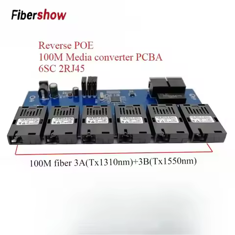 Reverse POE Switch 100M PCBA Board Fiber Optic Media Converter 6F2E 2 RJ45 to 6 SC Optic Connector 3