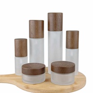 Brown Wooden Cap Cream Bottle Frosted Glass Bottle 30ml 50ml 1ml 120ml Lotion Spray Bottle