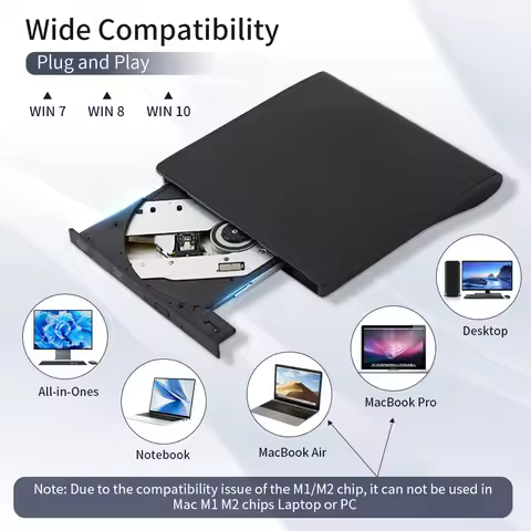 External CD DVD Drive USB 3.0 Portable DVD-R DVD-RW Optical Drive Rewriter Player Burner For PC Lapt