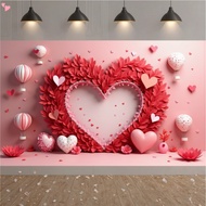 180x110cm/70.8 x 43.3 Inch Happy Valentine's Day Banner Balloon Love Heart Floral Photography Backgr