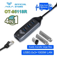 Aula OT-95118R 4 in 1 USB C to USB 3.0 x 3 with Gigabit Lan Port