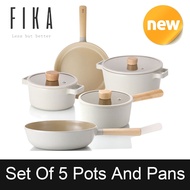 ชุดเหนี่ยวนำ FIKA เคลือบ Nonstick เครื่องครัว5กระถางและกระทะ