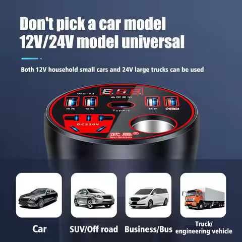 Car Power Inverter 12V/24V TO DC220V Converter Type-C Multi-function Charger Socket 120W Fast Charge