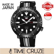 [Time Cruze] Seiko 5 Sports SRPC67J  Bottle Cap Automatic Japan Made Nylon Strap Black Dial Men Watch SRPC67 SRPC67J