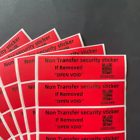 Red 100% Total Transfer Tamper Evident Label Security Warranty Invalid Sticker with QR Code Serial N