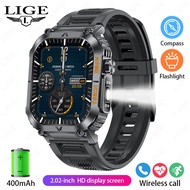 LIGE LED Flashlight Smart Watch Men 3ATM Waterproof Watches 2.02 Large Screen Health Monitor Compass