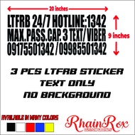 ltfrb sticker 3 pieces 20 x 9 inches standard size machinecut waterproof