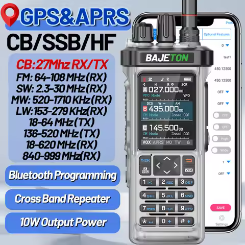 BAJETON BJ-9000 GPS APRS Walkie Talkies CB 27Mhz Transceiver SW MW LW AM Receive Bluetooth Programmi