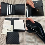 全新 Gucci 古馳 零錢袋 6卡 黑色 GG logo 牛皮 壓紋 男用 基本款 短夾 皮夾 錢包 正品 薄型 真皮