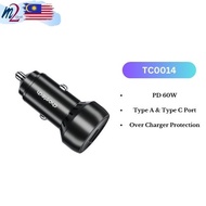 TC0014 60W Dual Port USB-C + USB-A Fast Car Charger