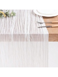1片白色波希米亞乳酪布桌布/紗布乳酪布桌布,適用於婚禮、新娘派對、生日或假日派對蛋糕桌裝飾,浪漫宴會桌布飾牌