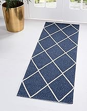 Unique Loom Decatur Collection Trellis Geometric Contemporary Navy Blue/Ivory Runner Rug (2' 2 x 7' 