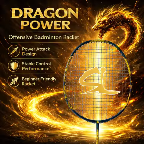 ALPSPORT Dragon Advent 4U 26LBS Full Carbon Badminton Racket Offensive Training Strung with Bag for 