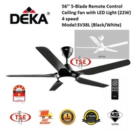 Deka (SV38L) 56'' 5-Blade Ceiling Fan With  LED Light 22W Remote Control 4-Speed 5-Star (Black /White Colour)