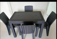 DINING TABLE &amp; CHAIRS SET RATTAN - 4 SEATER