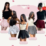 HITAM Shewearssugar Noelle Ribbon Skort | Women's Skirt | Short Skirt | Casual Skirt | Tennis Skirt | Valentine Outfit | Black Skirt | Pink Skirt | Cute Skirt | Korean Skirt | Valenting Outfit