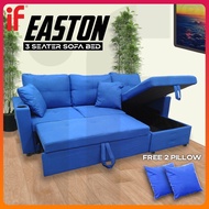 [Free 2 Pillow] IF Easton 7ft 3 Seater L Shape Fabric Sofa Multifunction SofaBed Storage Box PVC Leg