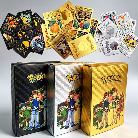 55Pcs Pokemon Gold Foil Cards Golden Letters English Spanish Game Card Charizard Vmax Gx Series Char