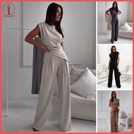 fulaide Women Two Piece Outfits Summer Sleeveless Irregular Hem Top And Wide Leg Pants Set Casual Bu