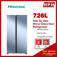 Hisense Side By Side 726L RS808N4ABU Mirror Glass Fridge refrigerator Peti Sejuk