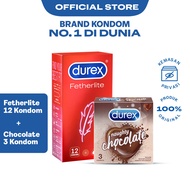 Durex Fetherlite 12s - Kondom Extra Tipis Aman Pria + Durex Naughty Chocolate 3s - Kondom Bersensasi