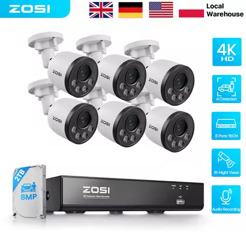 ZOSI C180 4K PoE CCTV Camera System 8MP HD IP Cameras Outdoor Indoor Audio Recording 8CH NVR(16CH Ex