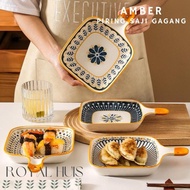 Sale Piring Keramik Gagang Motif Blue Flower Series Tahan Panas & Mircrowave Safe / Piring Saji Kera