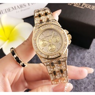 Women's Stainless Steel Quartz Watches Round with Diamond Inlay