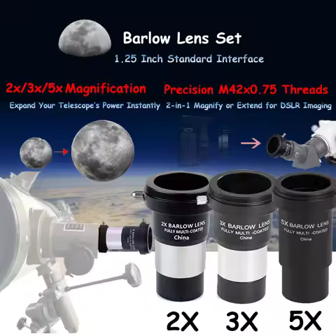1.25“ Barlow Lens 2X/3X/5X Multi-Magnification for Astronomical Telescopes - 1.25"/31.7mm Full Metal