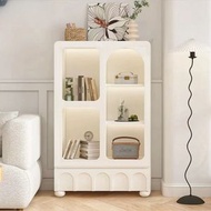 Carpenter - 法式奶油風書櫃附玻璃門展示櫃輕奢客廳一體式儲物櫃書架70CM（不含燈）