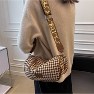 BJ81922 - BLACK/BROWN - LATEST ELEGANT FASHION IMPORTED DUFFELL BAG HOUNDSTOOTH WOMEN'S FASHION IMPO