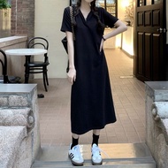 【Oversize Dress】(40-150kg) Fashion Plain Short Sleeves Plus Size Zipper Hoodie Loose T-shirt Dress
