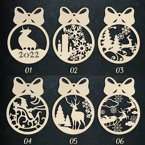 15 Christmas Balls Tree 2D Decorations Laser Cutting Files Hanging Bauble Paper Art SVG DXF AI Desig
