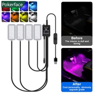 POKERFACE 4Pcs/Set 12V 5V USB LED Car Interior Atmosphere Backlight Ambient Mood Foot Light Decorati