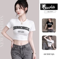 ZERO CIRCLE Women's Bodycon Crop Top Round Neck Short Sleeve, Pattern Printed Crochet T-Shirt GUVIA 