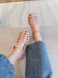 Zaxy Roman Sandals Womens Flat Hollow Woven Jelly Shoes Summer Casual Low Heel PU Insole Plastic Upp