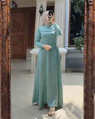 Gamis Mutiara Dress Brukat Kondangan Pesta Hari Raya Idul Fitri Lebaran Wanita Dewasa Modern Mewah T