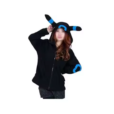 New 2025 Anime Shiny Umbreon Women Men Zip Hoodie with Ears Tails Cosplay Costume Hoody Jacket Coat 