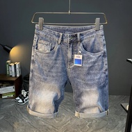 กางเกงยีนส์ลำลองสำหรับผู้ชาย, กางเกงยีนส์ celana pendek DENIM หรูหราทันสมัยบาง2024ฤดูร้อน