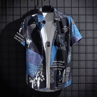 M-5XL Summer Printed Fashion All Match Plus Size Sports Casual Short Sleeved Shirt Men