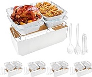 Restlrious Chafing Dish Buffet Set Disposable 4 Pack Full Size Aluminum Buffet Serving Kit, Chafer Stand Kit for Food Warmer in 36 Pieces w/Food Pan Water Pan &amp; Utensils, for Parties Events BBQ