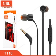 เฮดโฟนแบบเสียบหู TUNE110 JBL เดิมพร้อมไมโครโฟนสเตอริโอเพลงหูฟังเบส JBL T110หูฟังเกมหูฟังแบบมีสาย3.5M