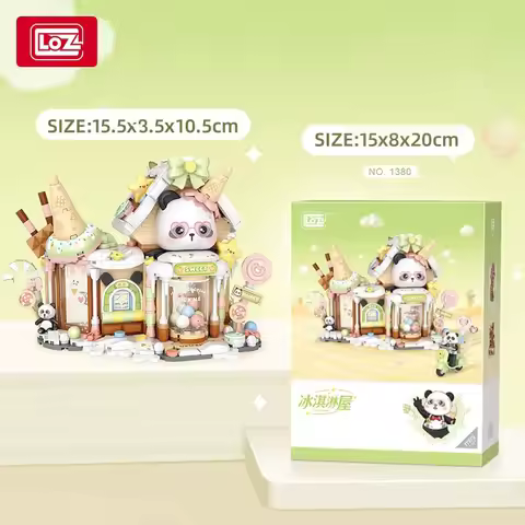 LOZ-1380 Panda Ice Cream House Funky Wooden House Mini Street View series assembled model pieces chi