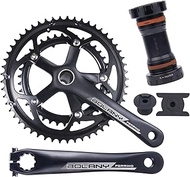 BOLANY 170mm Bike Crankset Hollow Integrated Double Speed Round Chainring 130BCD 8S/9S Fit for Road Bike with Bottom Bracket 39/53T Chainring