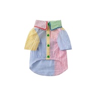 Hot Picks**小狗衣服春装薄款幼犬夏狗狗比熊撞色格子衬衫裙子高颜值春夏款Puppy Clothes Spring Clothes Thin Puppy Summer Dog Bixie Bea